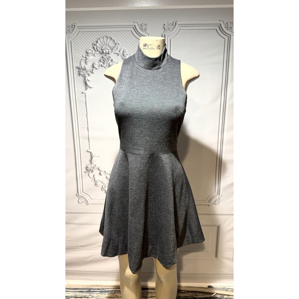 Kit and Ace Monaco Grey Marled Knit Mock Neck Fit and Flare Dress Size 4